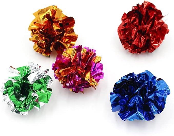 ISMARTEN 10 Packs Crinkle Balls Cat Toys for Indoor Cats, Lightweight Shiny Crinkle Paper Ball for Kitten (Random Color) (3.94 in)