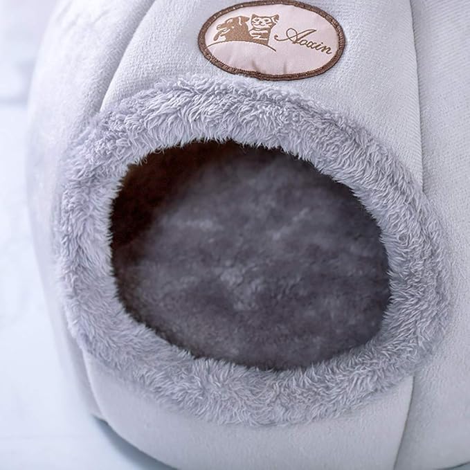 Cat Beds for Indoor Cats, 13 Inch Washable Fluffy Soft Cute Cat Bed Cave with Removable Cushion,Round Plush Faux Fur Self Warming Cat Bed for Small Medium Dogs Puppy Kitten Kitty Supplies