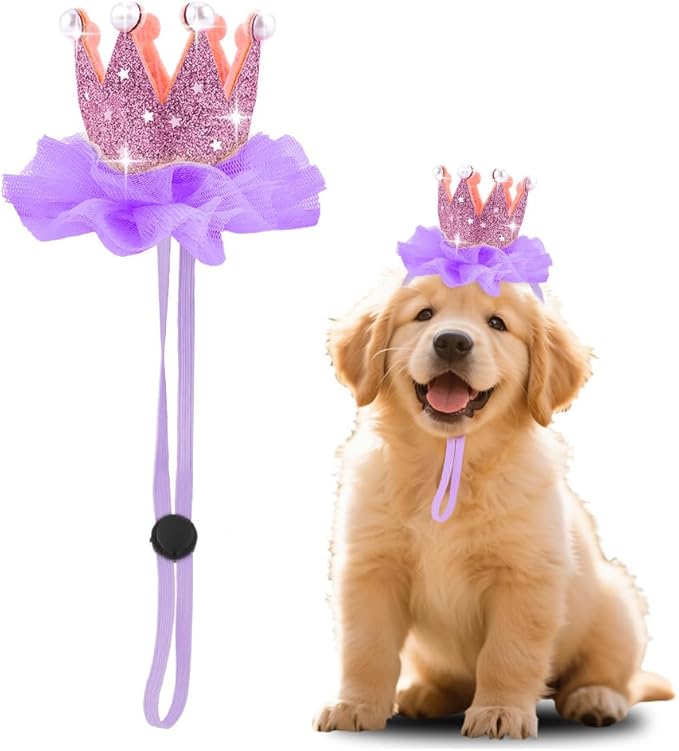 Birthday Hats for Pets Dogs Cats Lace Crown Dog Birthday Hat for Boy Girl Dogs Cat Birthday Party Hat with Pearls for Pet Adjustable Dog Cat Kitten Bday Hat for Pet Birthday Party Hats for Girl Boy
