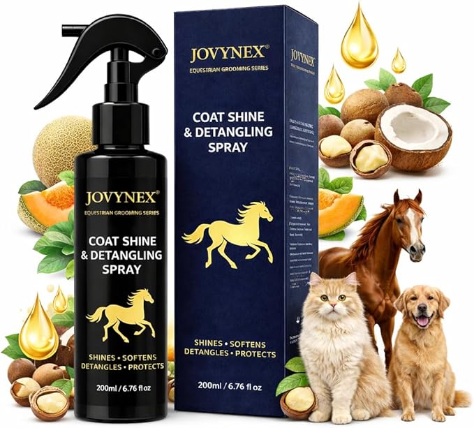 Dog Detangler Spray for Dogs & Horses, 6.76 Oz Mane and Tail Leave-in Conditioner for Long Coats, Helps Loosen Knots, Tangles & Mats, Smooths Frizz, Adds Shine, Fruit Scent