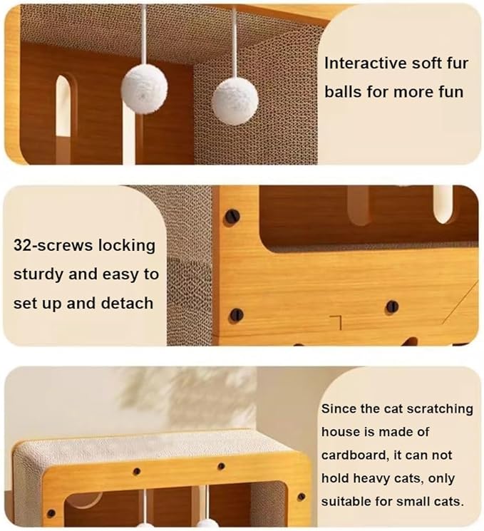 Cat Scratcher Cardboard House, 2 Floor Kitty Scratching Pad Lounger Bed for Small Cats to Play, Rest, Sleep,Scratch Post Box,Durable Board Entertain Feline Friends Prevent Furniture Damage