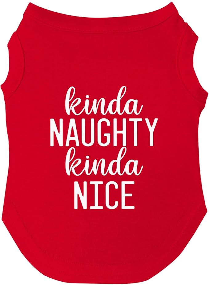 Kinda Naughty Kinda Nice Dog Tee Shirt | Sleeveless Breeds | Christmas | Holiday Season | Winter Wonderland | Gift |Red, 6X-Large 88
