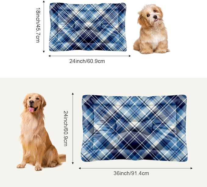 Dark Blue Plaid Cat Bed Mat Non Slip Bottom Non Slip Plush Dog Bed Cozy Soft Outdoor Dog Furniture for Pet Printed Crate Pads Gift Cozy 36× 24 Inch Indoor Outdoor