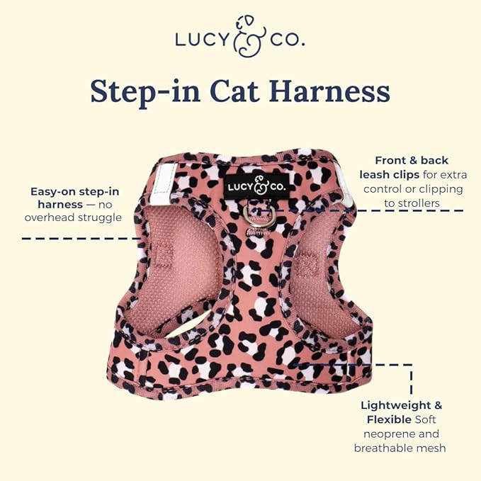 Lucy & Co. Wild Side Step-in Cat Harness & Leash Bundle – Reflective, Breathable & Adjustable Harness for Cats, Kittens & Small Dogs, Lightweight & Secure and Dual Leash Clips – Medium
