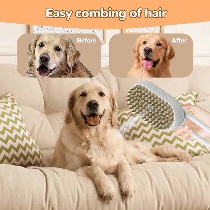 2026 New Cat Steam Brush, 3 in 1 Pet Steam Groomer Comb, Rechargeable Pet Steam Groomer Brush for Massaging and Cleaning Shedding Pets Hair, Anti-Static Hair Removal Comb for Cats Dogs (Khaki)