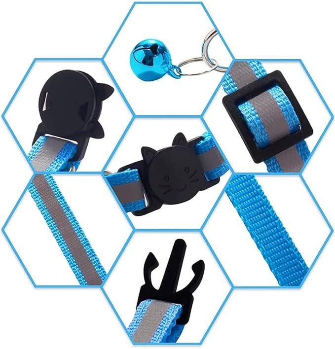 Reflective Cat Collar with Bell Basic Dog Cat Collar Separate Buckle Adjustable Polyester Cat and Dog Collar Or Seat Belt 19-32cm