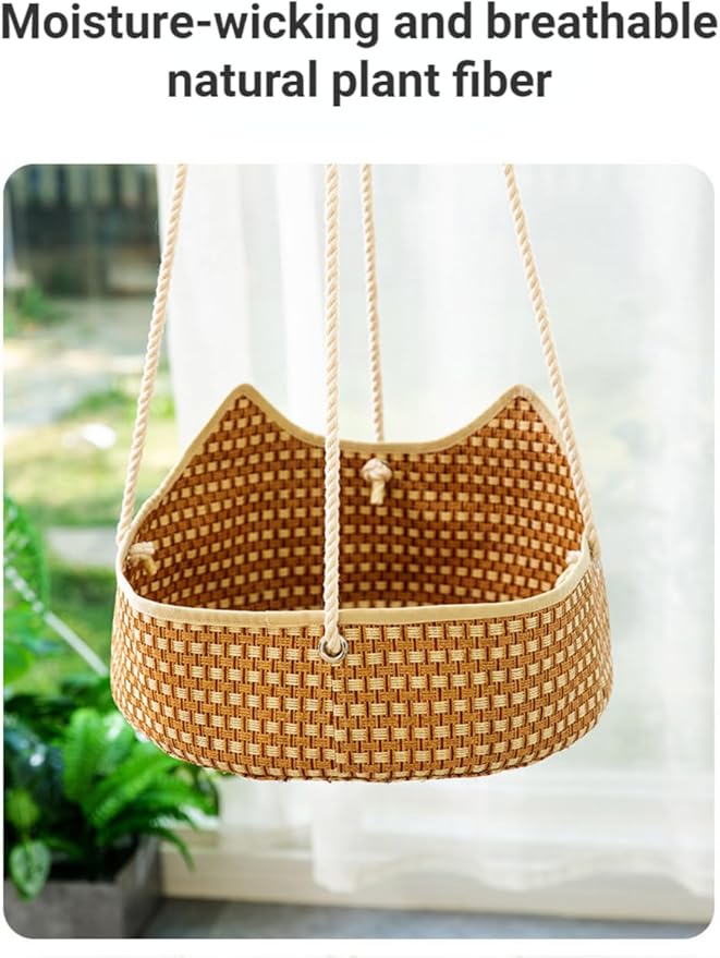 Cat Hammock Summer Cool Cat Cage Rattan Cat Nest Hanging Basket Balcony Cat Basking Sun Cat Bed Pet Supplies (Rattan)