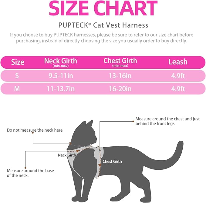 PUPTECK Cat Harness and Leash Set Escape Proof Reflective Cat Walking Harness Adjustable Soft Breathable Mesh Vest for Small Pets, Fuchsia Dasiy, M