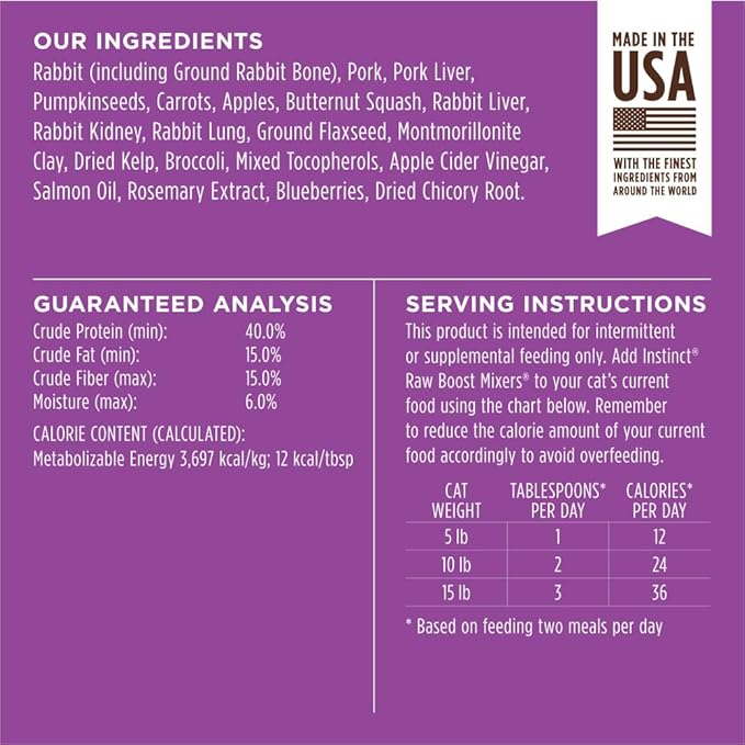Instinct Raw Boost Mixers Freeze Dried Cat Food Topper,Grain Free - Farm-Raised Rabbit,6 oz. Bag,(Pack of 2)