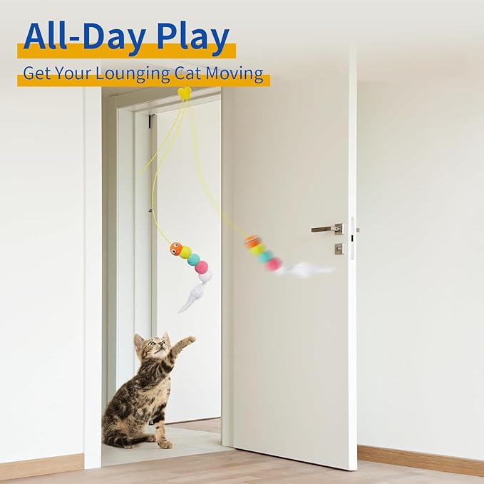 Interactive Cat Feather Toys 5 Pack Retractable Hanging Cat Teaser Toys for Indoor Cats, Exercise Toy for Bored Cats