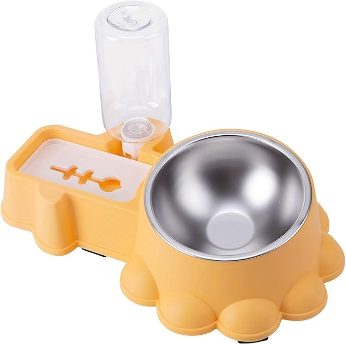 Cats Bowl with Automatic Water Bottle Dog Feeder Elevated Double Drinking Feeding Watering Supply Pet Food Bowl