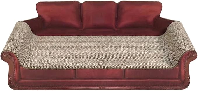 Red Sofa Shape Cat Scratcher, 19.9” Large 2-in-1 Cat Scratcher Lounge Bed, Sturdy Cardboard Scratching Board, Furniture Protector for Indoor Cats