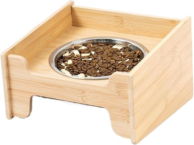 Stainless Steel Pet Bowl with Bamboo Stand (Cats & Dogs)