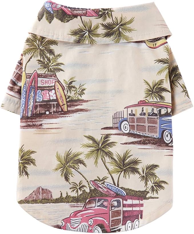 Tangpan Hawaiian Beach Coconut Tree Print Dog Shirt Summer Camp Shirt Clothes (M-14#, Champagne)