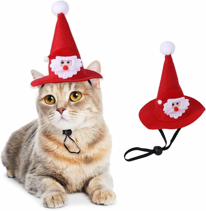 Santa Claus Hat for Cats Xmas Outfits Clothes Puppy Cat Christmas Costume Hat Santa Claus Pattern Cat Cosplay Costume