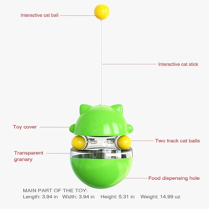 Interactive Cat Toy for Indoor Cats Wobble KittenTreat Dispensing Ball Food Dispenser Puzzle Slow Feeder Balls Kitty Stimulating Indoor Interactive Brain Game Toys Gift (Green)