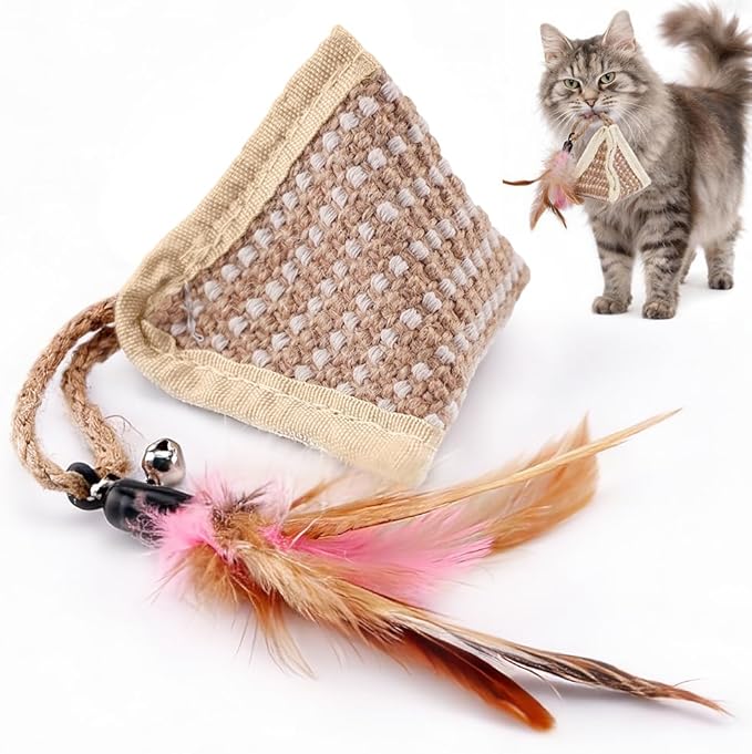PAZ'S GIFT Cat Toy with Organic Catnip,Feathered Soft Sisal Material, Interactive Scratching and Kicking Chew Toy for Indoor Kittens