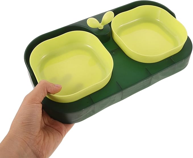 KOMBIUDA Cat Pet Bowl Double Feeding and Watering Bowl, Plastic Indoor Pet Food and Water Dish for Cats and Dogs, Sturdy Non-Slip Design, Moss Green, Suitable for Home Use