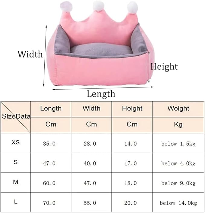 Cute Crown Pet Beds for Dogs Cat,Fashionable Luxurious Crown Cat Princess Beds Winter Warm Puppy Cat Sofa Bed Soft Upholstered Plush Sofa,Durable Washable Anti-Slip Dog Beds (Pink, XS Below 1.5 kg)