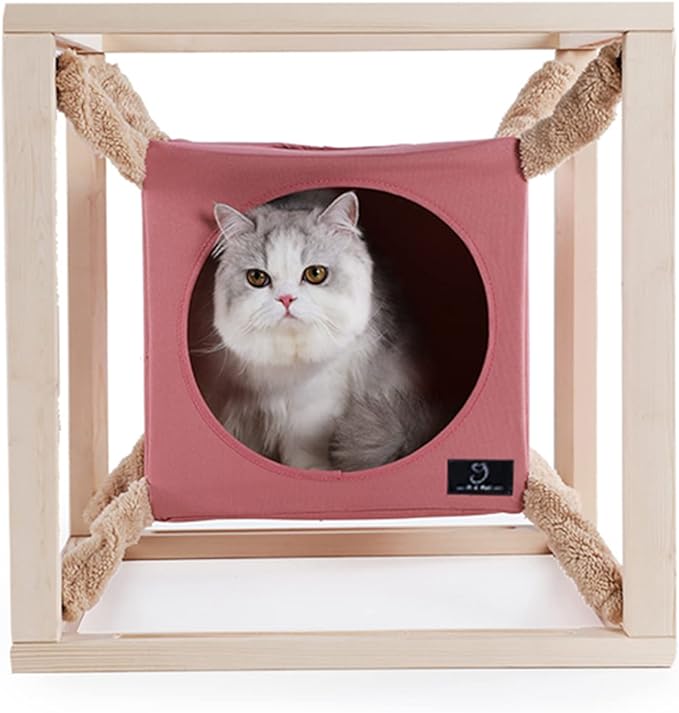 A 4 Pet Stackable Cat Cave, Modern Cat Tree for Large Cats, Wood Cat Tower Cat Condo Cat House Cat Hammock for Indoor Cats