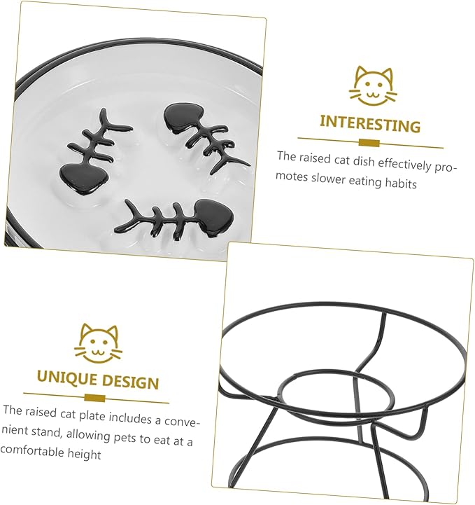 Abaodam Raised Cat Bowl Food Feeding Station Slow Eating Ceramic Cat Dish with Elevated Stand Pet Feeder for Small and Kittens