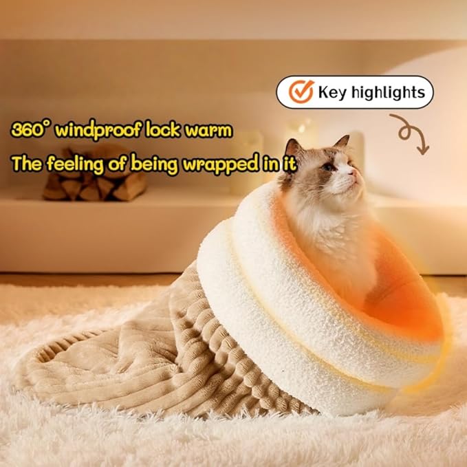 Winter Warming Cat Sleeping Bag，Soft Plush Sleeping Bag for Indoor Cats，Cozy Pet Nest for Cats and Dogs, Portable Calming Pet Nests，Cat Cave Bed Self Warming Bed, Pet Hideway (Large,B-Brown)