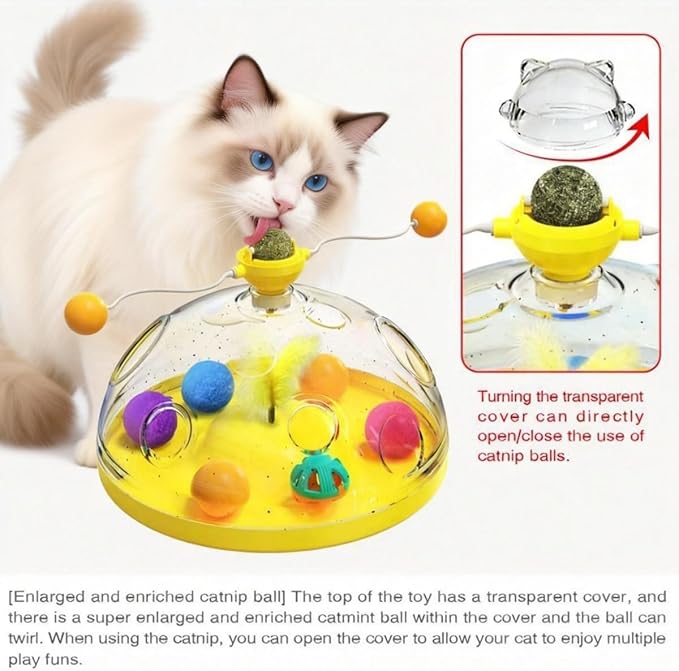 Interactive Cat Toys for Indoor Cats, Kitten Toys with Spinning Dome, Catnip Ball, Feathers & Rolling Balls - Spinning Teaser Toy for Outdoor Cats (Green)