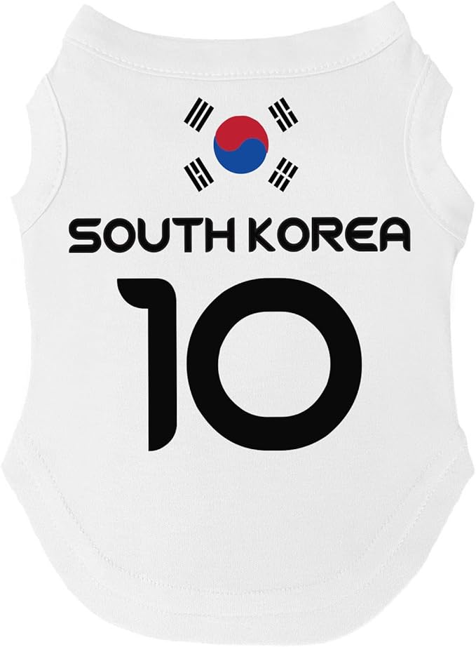 South Korea Flag Soccer Jersey Style Dog Tee Shirt | Sleeveless Breeds | International Soccer | Game Day |White, Small 1654