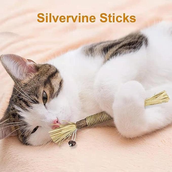 Natural Silvervine Sticks for Cats,Natural Catnip Chew Toys,Dental Care,Toy,Cat & Kitten Teething Chew Toys,Increase Appetite,Calm Anxiety and Stress, Aggressive Chewers Cat Dental Toy