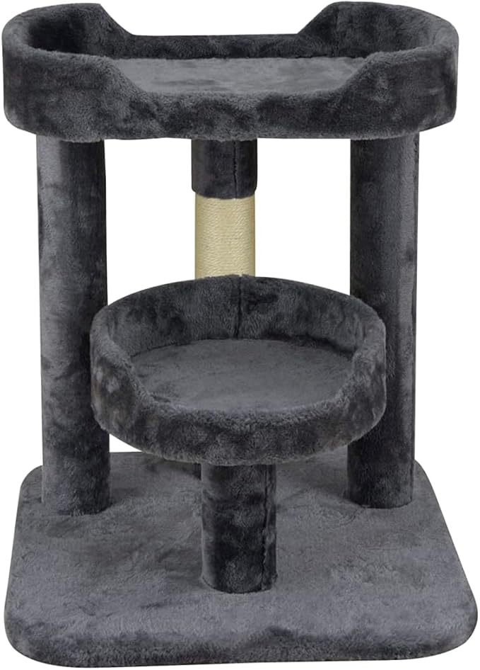 23" Cat Tree Tower with Cat Condos - Large Cat Tree - Cat Tower for Indoor Cats - Play Scratch Hide Climb Activity Furniture with Toy - Gray