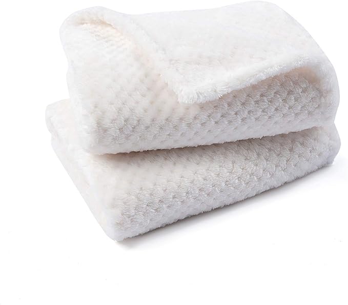 Warm Soft Fuzzy Dog or Cat Blanket, Plush Fleece Throws for Puppy, Kitten, Medium, Large Dogs - Ivory (S/24" x 32")