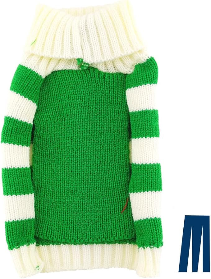 Mikayoo pet Sweater for Small Dog/cat,Ugly Sweater,Color Horizontal Stripes,Christmas Holiday Xmas, Elk Series, Reindeer Series,with Bells(Green,S)