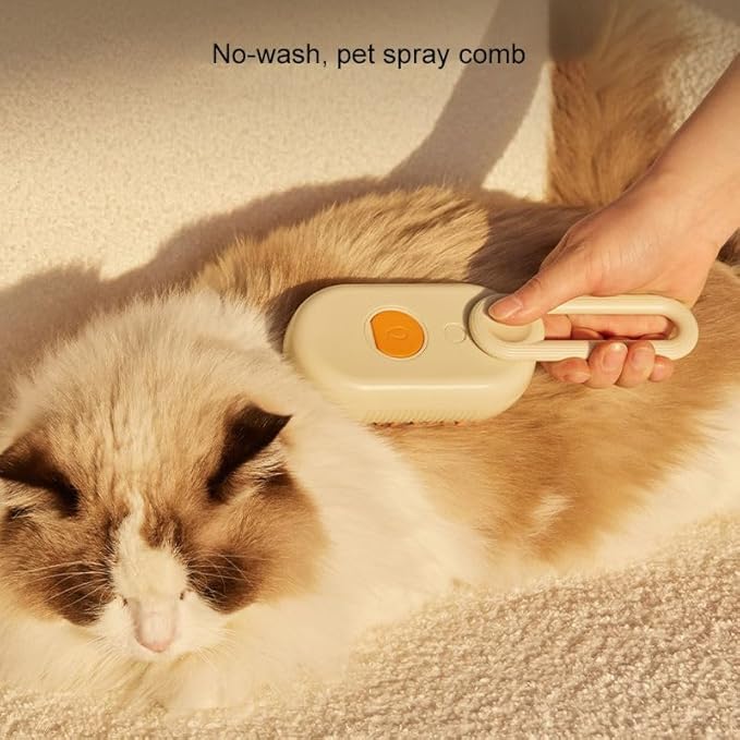 3-in-1 Cat Grooming Brush – Water Spray & Self-Cleaning Shedding Brush for Cats & Dogs – Pet Hair Removal & Massage Comb for Long & Short Hair (beige). (Beige)