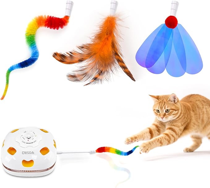 ORSDA 3PCS Wand Replacement 4 in 1 and 5 in 1 Interactive Electric Cat Toys for Indoor Cats, Feathers, Sequins, Caterpillars for Automatic Kitten Toys (Only Suitable for T65 & T85 Cat Toy)