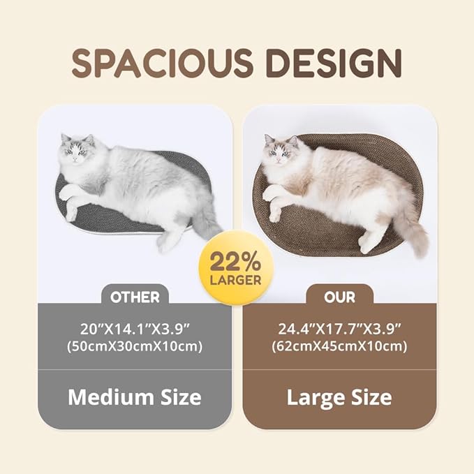 Extra Large Oval Cat Scratcher Lounge Bed - Heavy Duty Double-Sided Cardboard Scratching Pad, Modern White Cat Furniture & Sofa for Large Indoor Cats