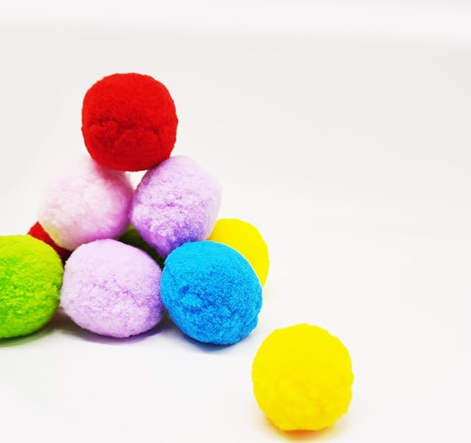 Cat Toy Balls, Cat Pompom Toys for Training and Play, Premium Soft Pom Pom Balls, Lightweight, Interactive, Assorted Colors, Craft DIY Decorations, (10PCS & 1.9Inches)