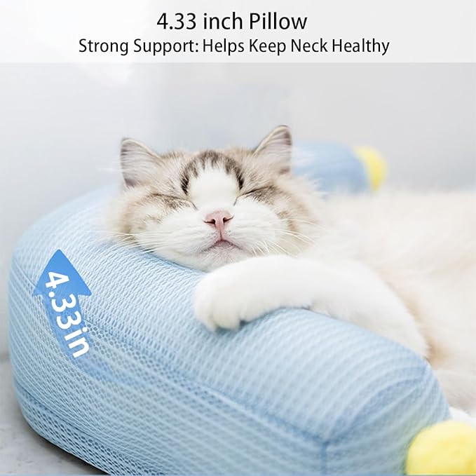 Cooling Cat Bed with Pillow – L-Shaped Sofa Design, Breathable Summer Mat for Kittens & Cats, Machine-Washable Cushion Calming Bed for Persian, Siamese, Small Pets (Blue, 21"x15"x4")