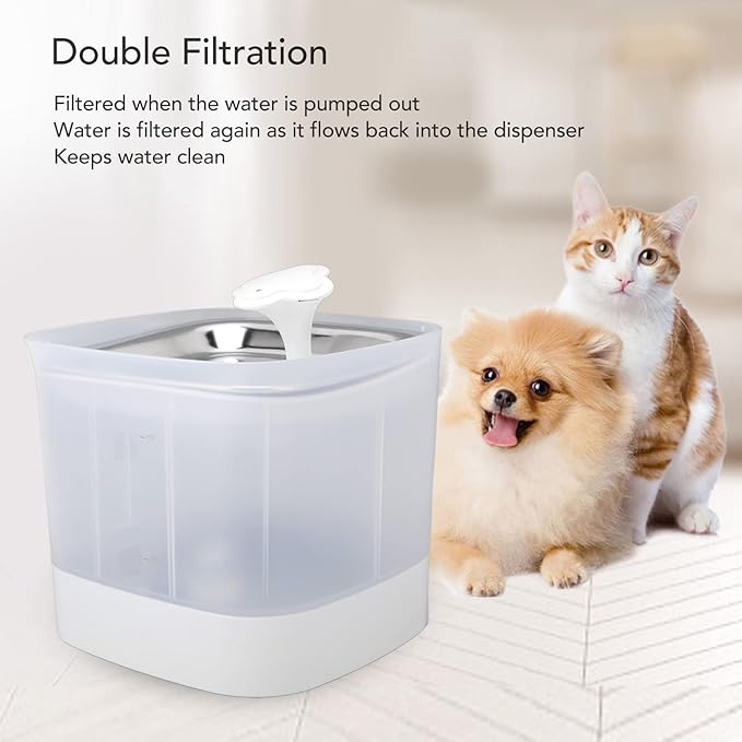 Pet Water Fountain, Pet Water Dispenser, Cat Fountain for Drinking, 2 Modes Double Filtration Safe Automatic Cat Water Dispenser for Dog 2.5L