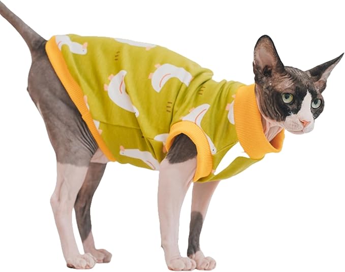 Sphynx Hairless Cat Summer Cotton T-Shirts Cat Vest Pet Clothes, Round Collar Vest Kitten Shirts Sleeveless, Cats & Small Dogs Apparel (Goose, XL (9-13 lbs))