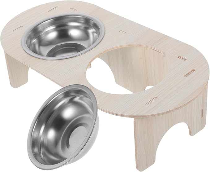 1set Elevated Bowls Stable Base Wood Stainless Steel Raised Feeder for Cats and Dogs Spill Design for Easy Feeding and Watering