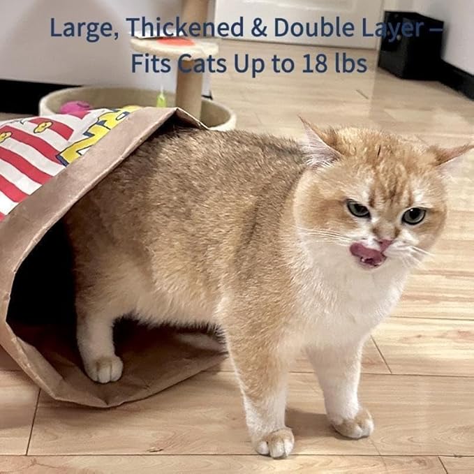 Cat Crinkle Bag Toy Giant Paper Bag Tunnel for Indoor Cats, Collapsible 29.53 * 13.78inch Interactive Hideaway with Crinkle Sound for Kittens, Rabbits, Ferrets