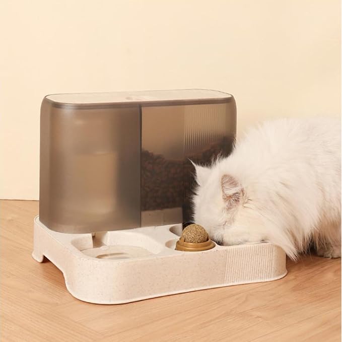 Dual Bowl Cat Feeder, Moderate Capacity, Removable for Easy Cleaning, Elegant Home Decor, Dining Environment, Meets All Day Feeding and Watering Needs (White)
