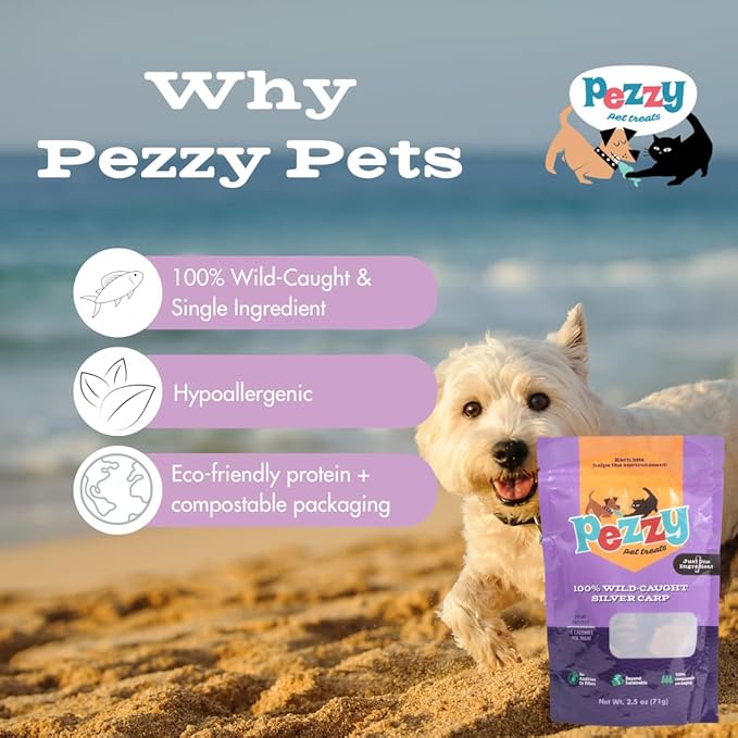 Pezzy Pets Silver Carp Chips Dog & Cat Treats | Single Ingredient | Wild Caught | Made w/Invasive Fish | Grain Free | High Protein + Low Fat | Hypoallergenic | Made in The USA (2 Pack)