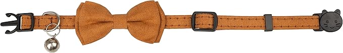 Cat Collar with Bow Tie Bell Breakaway Kitten Small Pet Safety Solid Wedding Basic Pure Color Suede Soft Adjustable [1pc] Khaki
