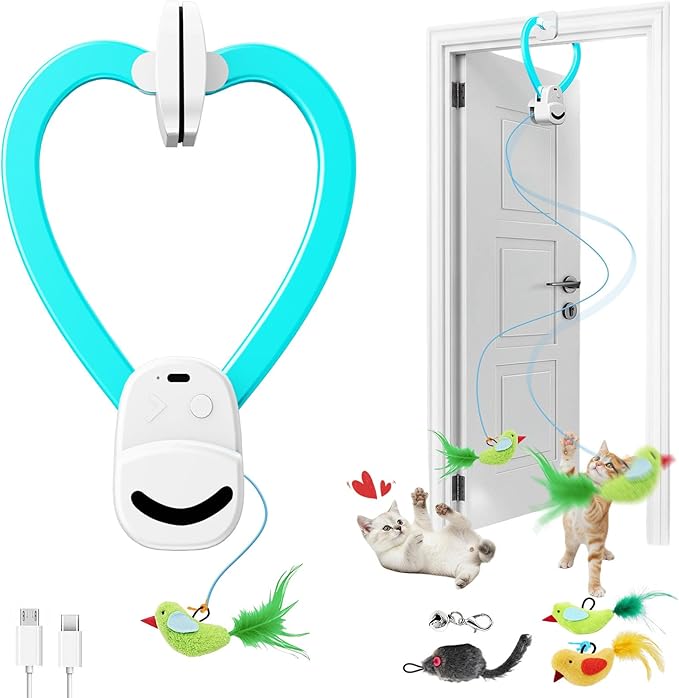 CATPICK Interactive Cat Toys for Indoor Cats - Automatic Flying Bird & Mouse Doorway Hanging Toy, USB Rechargeable Electric Kitten Toy for Hunting Instinct, Enrichment & Exercise, 2 Birds & 1 Mouse