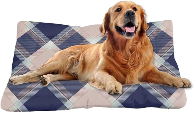 Pink Blue Plaid Dog Sleeping Pad Non Slip Bottom Cat Sleeping Mat Cozy Soft Dog Mat for Crate Furniture for Pet Printed Pet Bed Gift Thick Bed 24× 18 Inch Indoor Outdoor