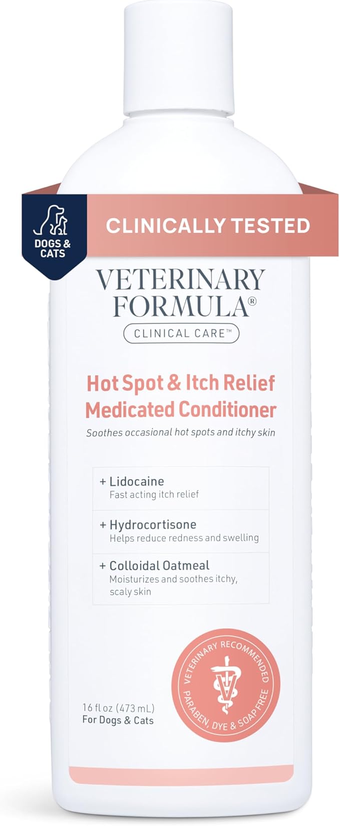 Veterinary Formula Clinical Care Hot Spot & Itch Relief Cat & Dog Medicated Conditioner, 16 oz – Oatmeal Conditions Skin for a Lustrous Coat, Formulated to Help Alleviate Itchy Skin