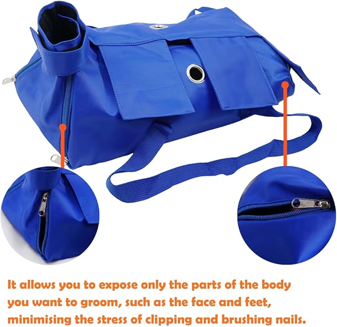 Cat’s Restraint Bag for Claw Care Nail Trimming Anti-Scratching Grooming Bag for Cats Medical Examination(Blue-m)