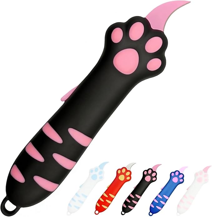 Cat Paw Box Cutter, 2026 New Retractable Cat Claw Knife Cute Cat Box Paper Cutter，Portable Cat Retractable Knife (black)