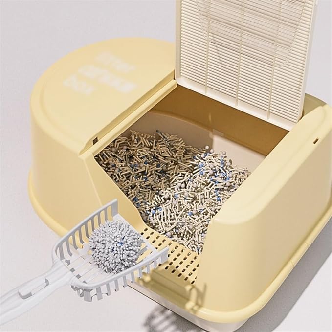 Pet Supplies, Odor-Proof Large Cat Litter Box with Lid & Ma,Leakproof, Easy Clean(Yellow)
